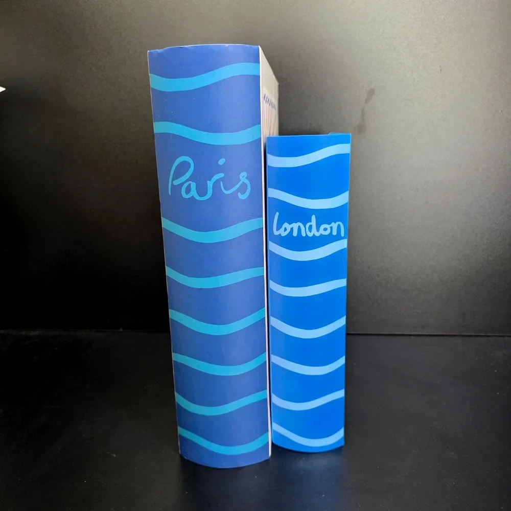 Molly & Rex Decorative Book Boxes Set of 2 Paris London Magnetic Storage Blue
